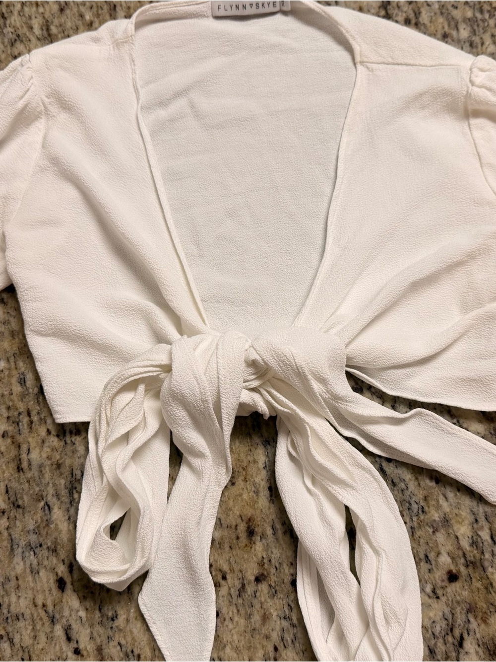 Flynn Skye Cream Tie-Front Crop Top with Short Sleeves